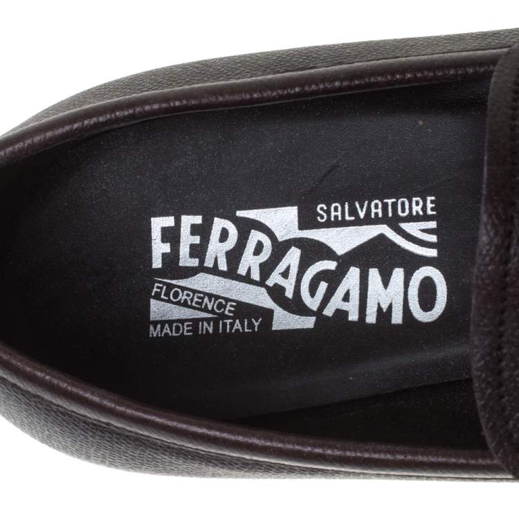 Pre Owned Salvatore Ferragamo Dark Brown Leather Double Gancio Loafers Size 40.5