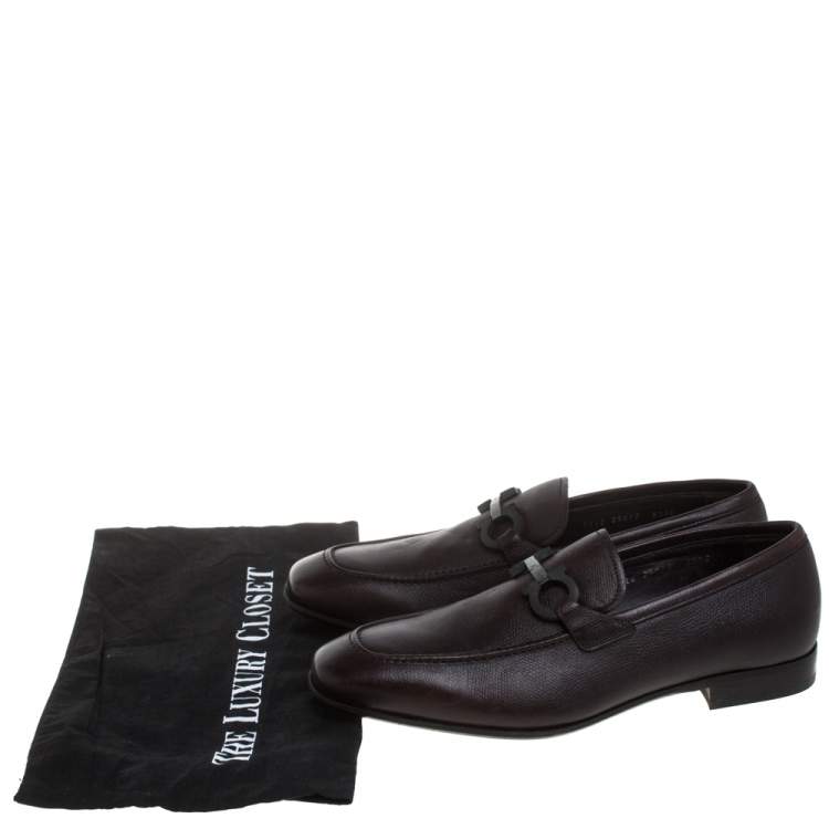 Pre Owned Salvatore Ferragamo Dark Brown Leather Double Gancio Loafers Size 40.5