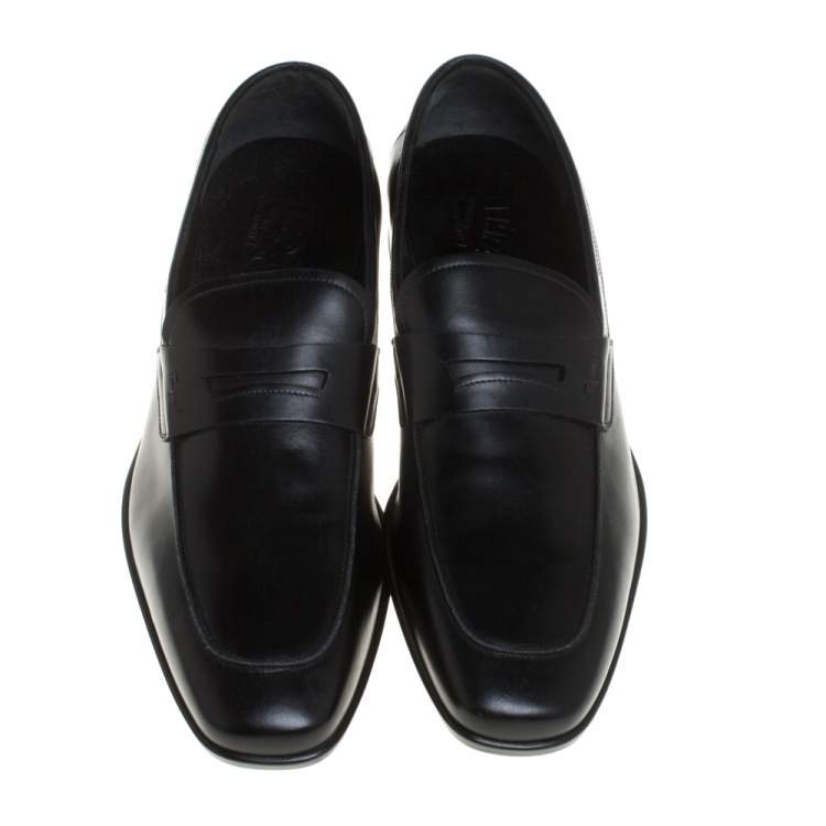 Pre Owned Salvatore Ferragamo Black Leather Penny Slip On Loafers Size 43