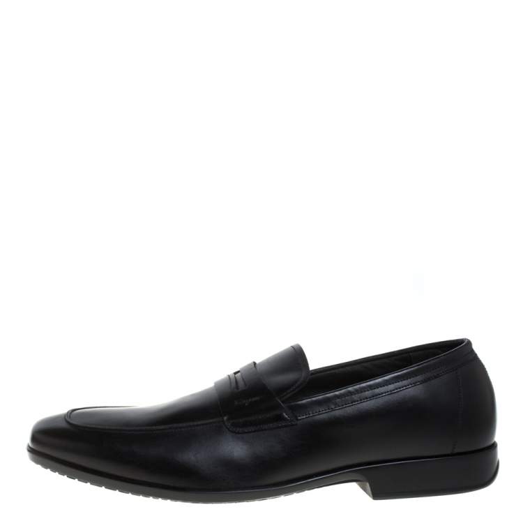 Pre Owned Salvatore Ferragamo Black Leather Penny Slip On Loafers Size 43