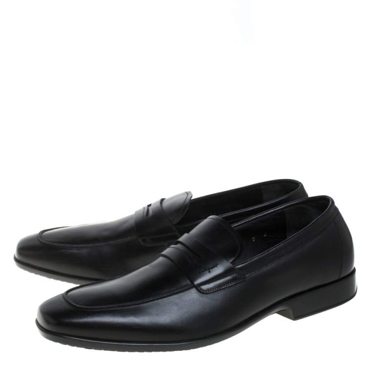 Pre Owned Salvatore Ferragamo Black Leather Penny Slip On Loafers Size 43