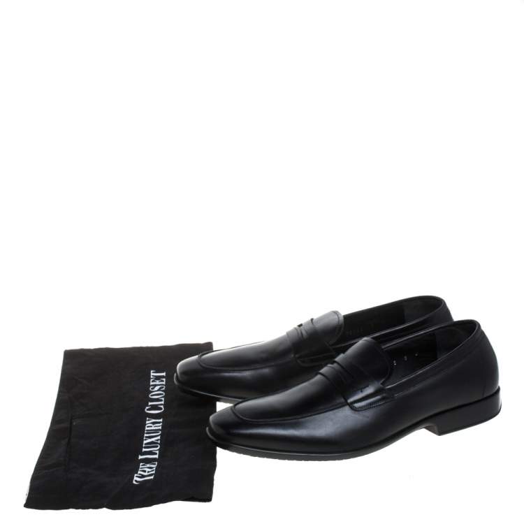 Pre Owned Salvatore Ferragamo Black Leather Penny Slip On Loafers Size 43