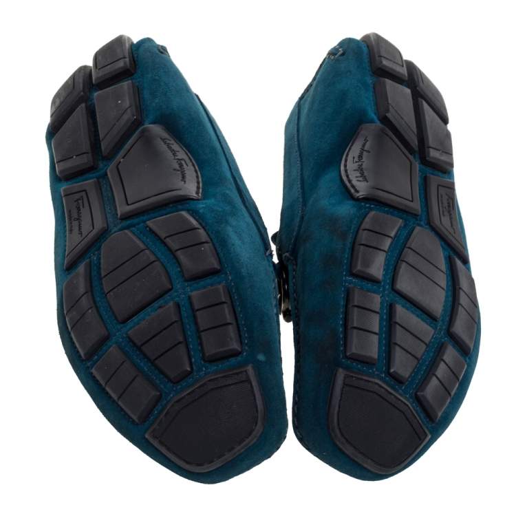 Pre Owned Salvatore Ferragamo Teal Blue Suede Gancio Bit Loafers Size 41