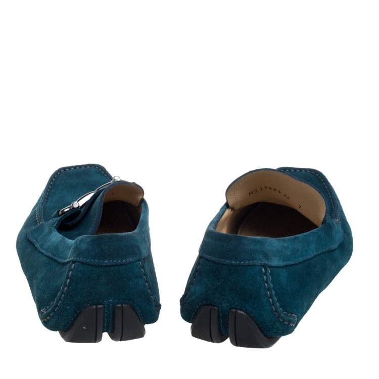 Pre Owned Salvatore Ferragamo Teal Blue Suede Gancio Bit Loafers Size 41