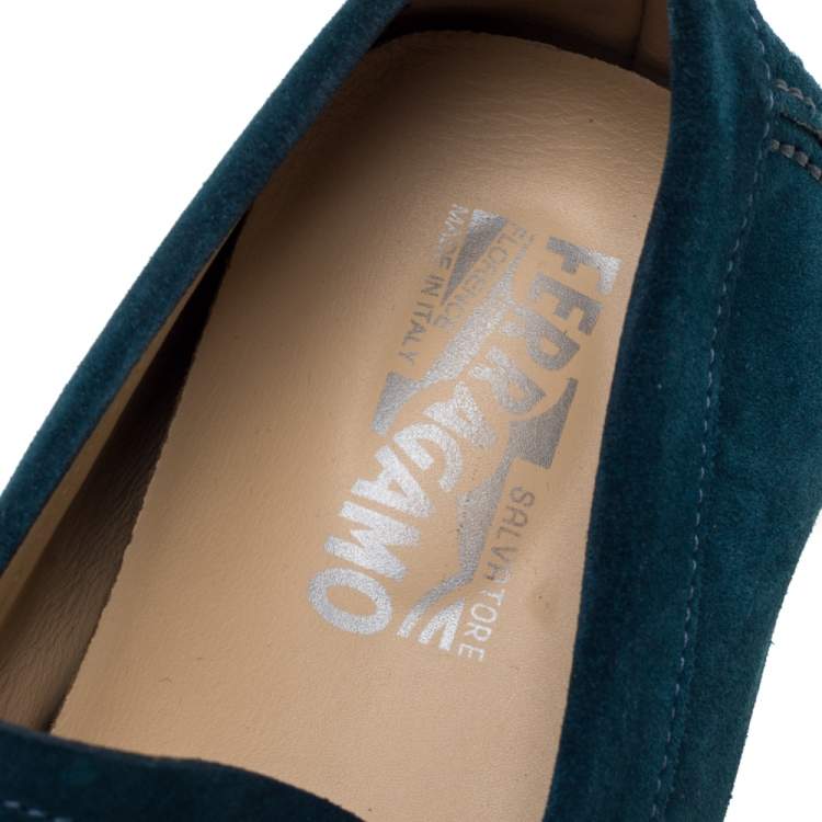 Pre Owned Salvatore Ferragamo Teal Blue Suede Gancio Bit Loafers Size 41