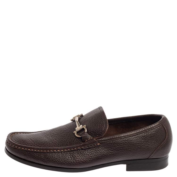 Pre Owned Salvatore Ferragamo Brown Leather Gancini Bit Loafers Size 43.5