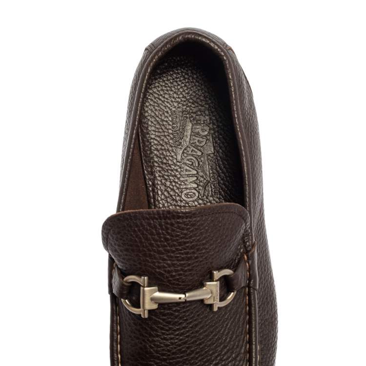 Pre Owned Salvatore Ferragamo Brown Leather Gancini Bit Loafers Size 43.5