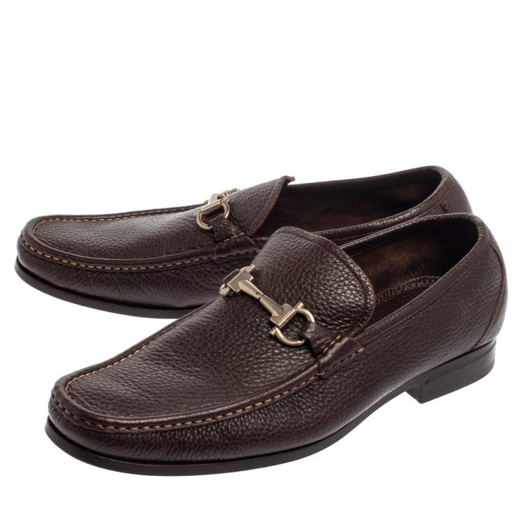 Pre Owned Salvatore Ferragamo Brown Leather Gancini Bit Loafers Size 43.5