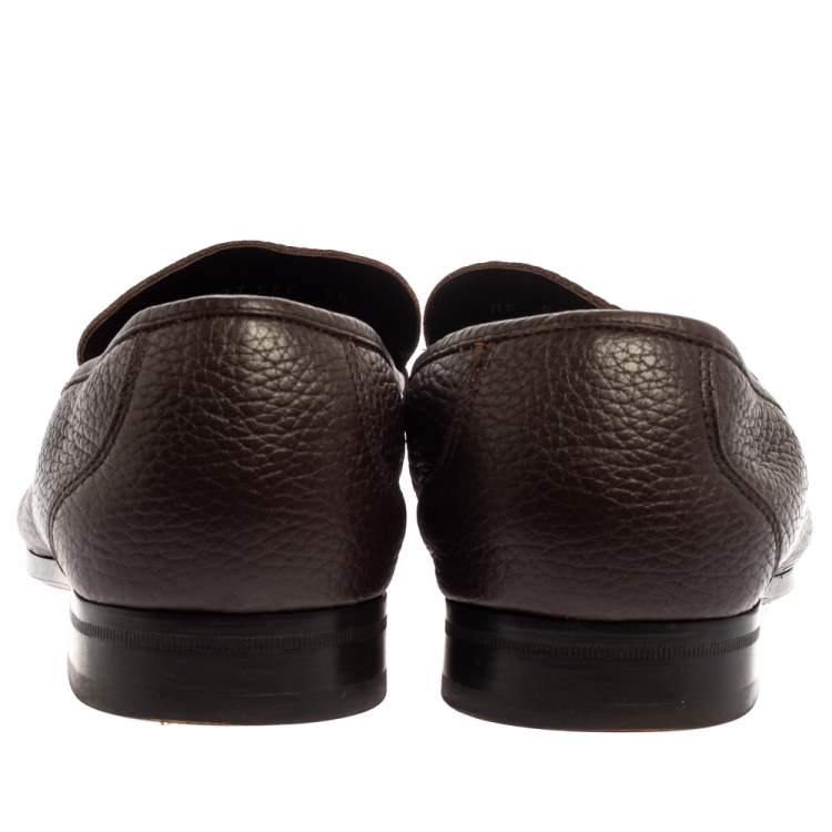 Pre Owned Salvatore Ferragamo Brown Leather Gancini Bit Loafers Size 43.5