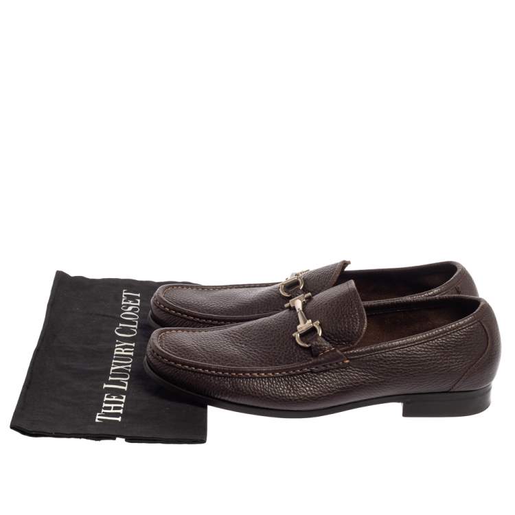 Pre Owned Salvatore Ferragamo Brown Leather Gancini Bit Loafers Size 43.5