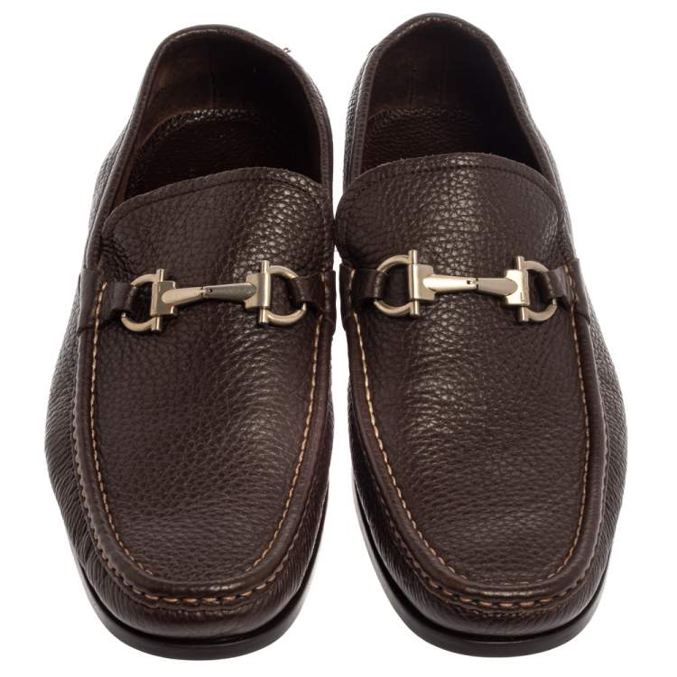 Pre Owned Salvatore Ferragamo Brown Leather Gancini Bit Loafers Size 43.5