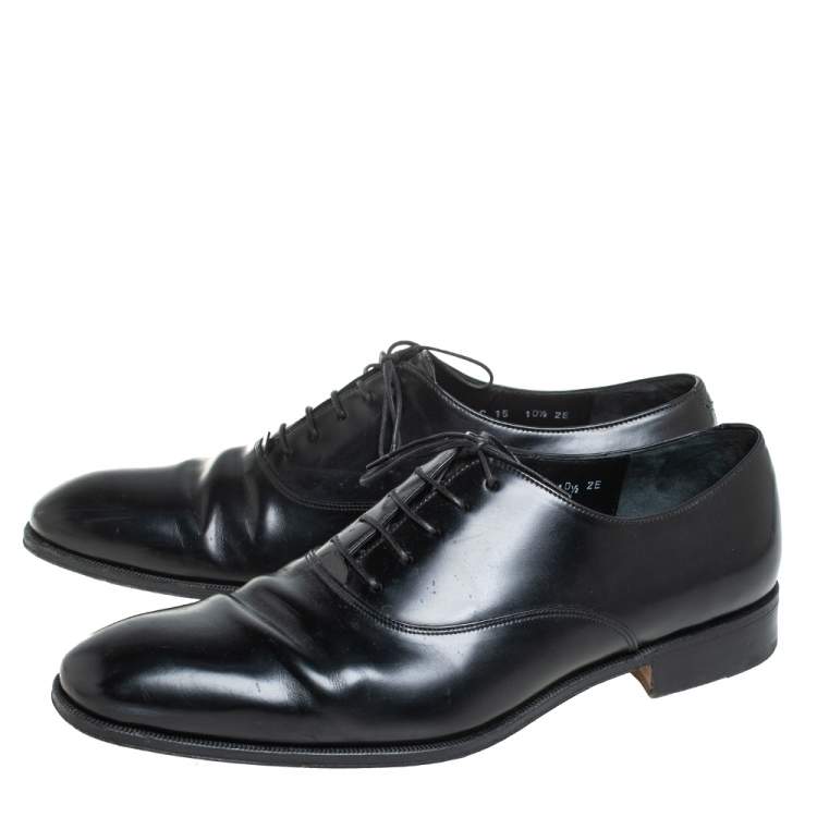 Pre Owned Salvatore Ferragamo Black Leather Lace up Oxfords Size 44.5 
