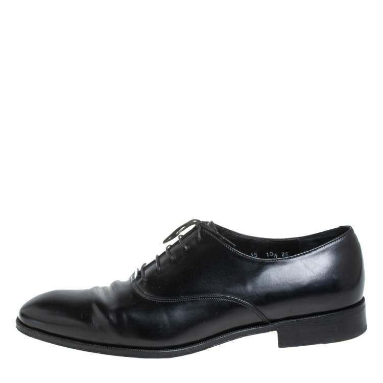 Pre Owned Salvatore Ferragamo Black Leather Lace up Oxfords Size 44.5 