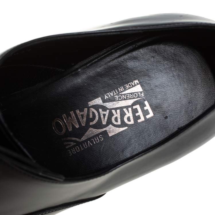 Pre Owned Salvatore Ferragamo Black Leather Lace up Oxfords Size 44.5 