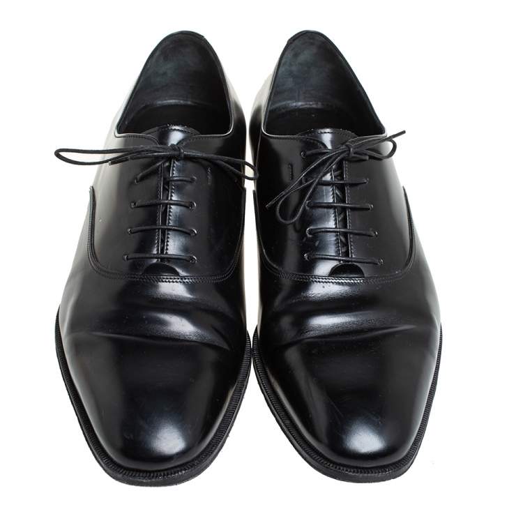 Pre Owned Salvatore Ferragamo Black Leather Lace up Oxfords Size 44.5 