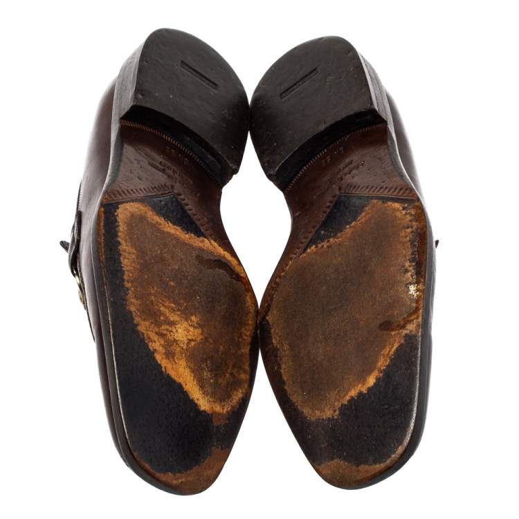 Pre Owned Salvatore Ferragamo Brown Leather Gancini Bit Loafers Size 42.5
