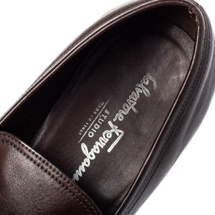 Pre Owned Salvatore Ferragamo Brown Leather Gancini Bit Loafers Size 42.5