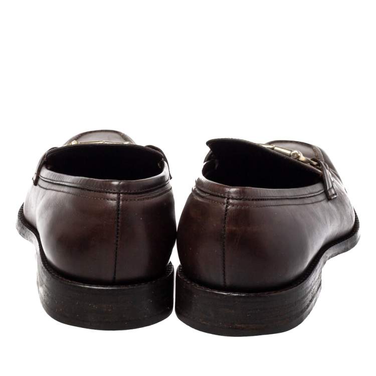 Pre Owned Salvatore Ferragamo Brown Leather Gancini Bit Loafers Size 42.5