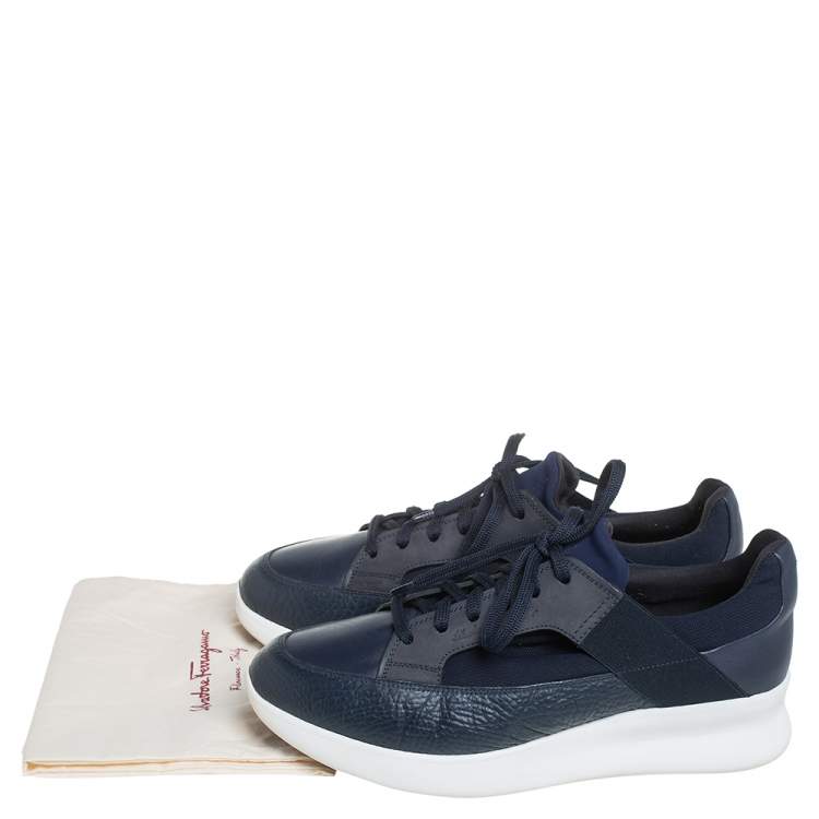 Pre Owned Salvatore Ferragamo Blue Mesh And Leather Duo Sneakers Size 41.5