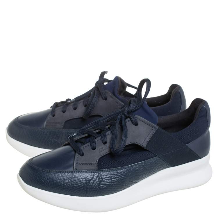 Pre Owned Salvatore Ferragamo Blue Mesh And Leather Duo Sneakers Size 41.5