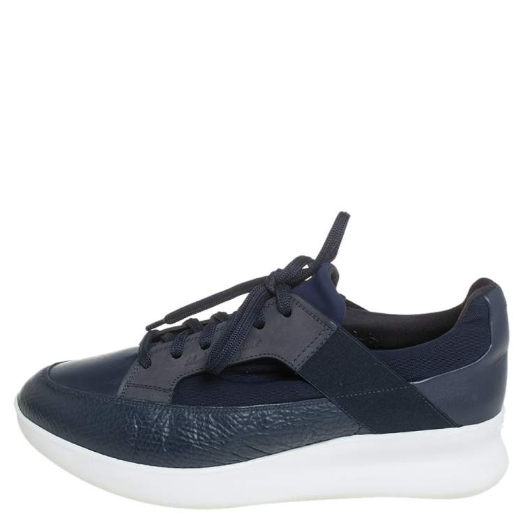 Pre Owned Salvatore Ferragamo Blue Mesh And Leather Duo Sneakers Size 41.5