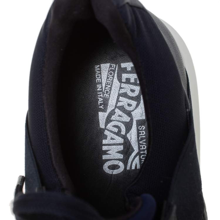 Pre Owned Salvatore Ferragamo Blue Mesh And Leather Duo Sneakers Size 41.5