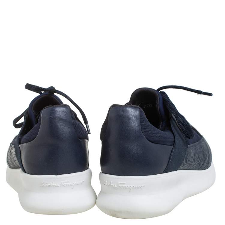 Pre Owned Salvatore Ferragamo Blue Mesh And Leather Duo Sneakers Size 41.5