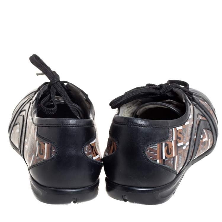 Pre Owned Salvatore Ferragamo Brown/Black Canvas And Leather Low Top Sneakers Size 43.5