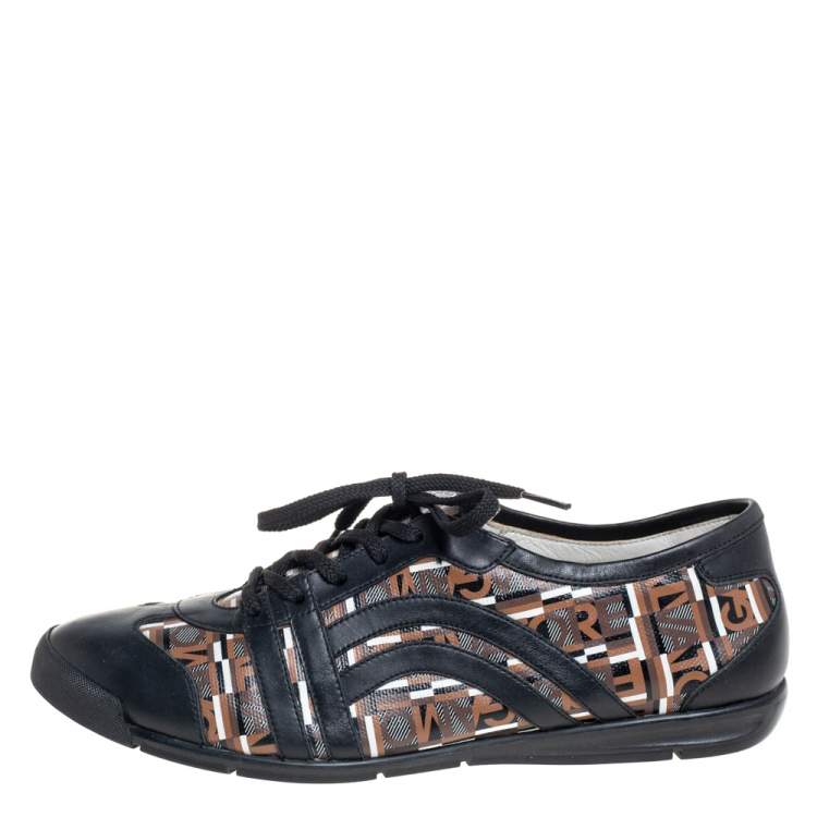 Pre Owned Salvatore Ferragamo Brown/Black Canvas And Leather Low Top Sneakers Size 43.5