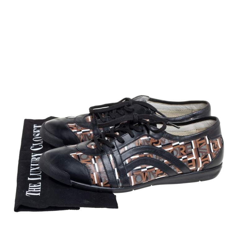 Pre Owned Salvatore Ferragamo Brown/Black Canvas And Leather Low Top Sneakers Size 43.5