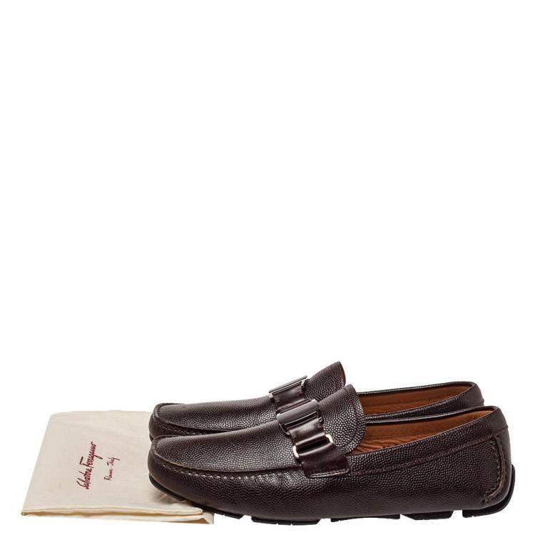 Pre Owned Salvatore Ferragamo Dark Brown Leather Driver Loafers Size 41.5