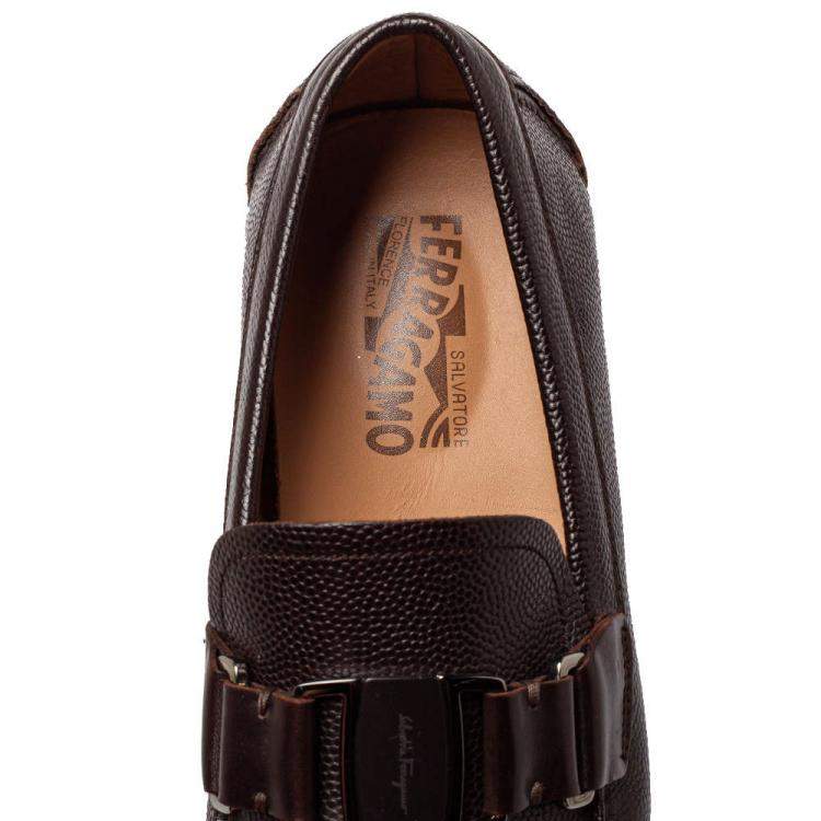 Pre Owned Salvatore Ferragamo Dark Brown Leather Driver Loafers Size 41.5