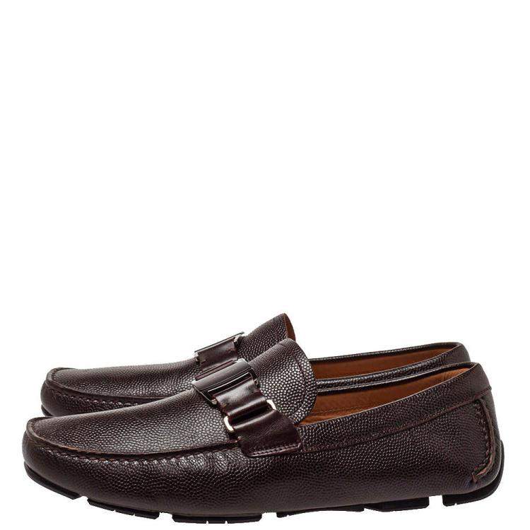 Pre Owned Salvatore Ferragamo Dark Brown Leather Driver Loafers Size 41.5