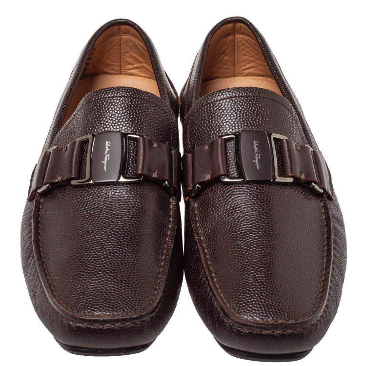 Pre Owned Salvatore Ferragamo Dark Brown Leather Driver Loafers Size 41.5