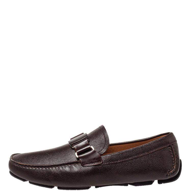 Pre Owned Salvatore Ferragamo Dark Brown Leather Driver Loafers Size 41.5