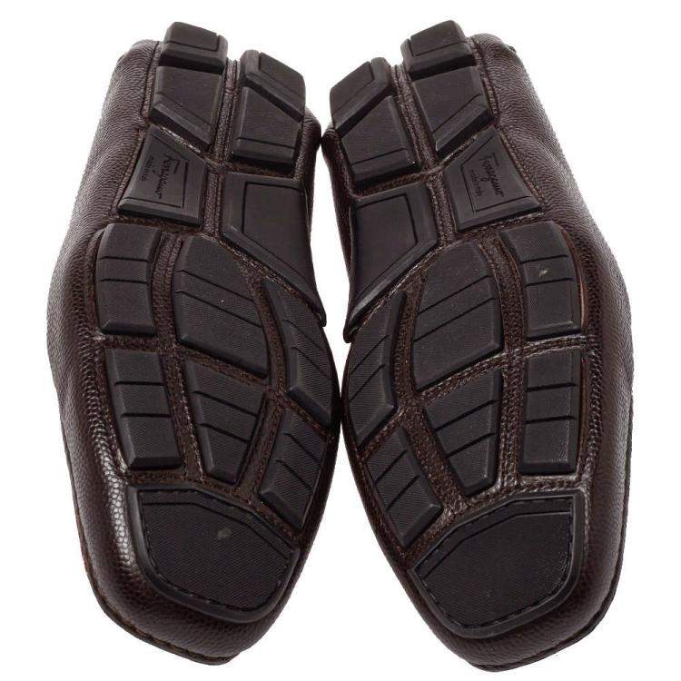 Pre Owned Salvatore Ferragamo Dark Brown Leather Driver Loafers Size 41.5