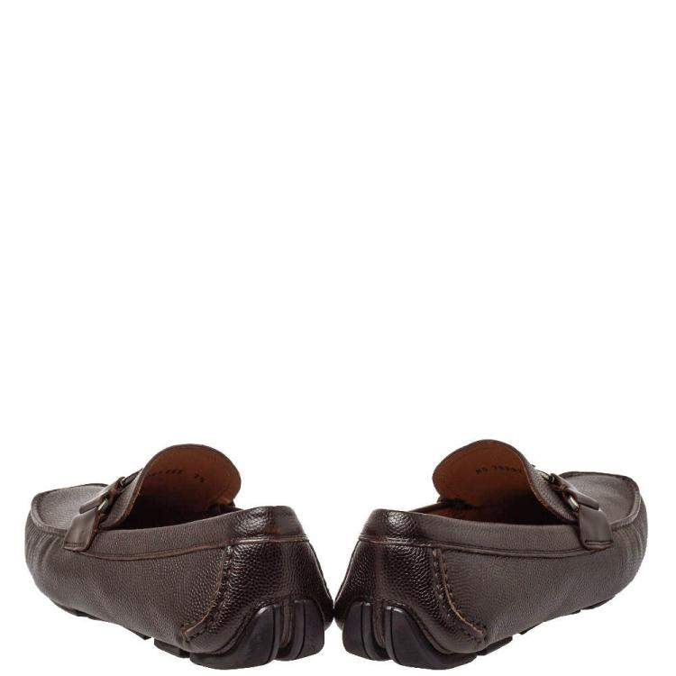 Pre Owned Salvatore Ferragamo Dark Brown Leather Driver Loafers Size 41.5