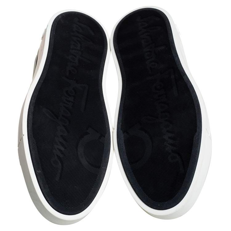 Pre Owned Salvatore Ferragamo Black/White Fabric And Rubber Answer Slip On Sneakers Size 44