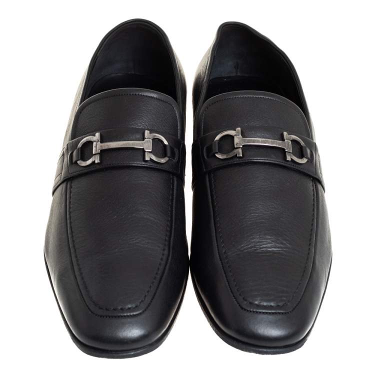 Pre Owned Salvatore Ferragamo Black Leather Slip On Loafers Size 43.5