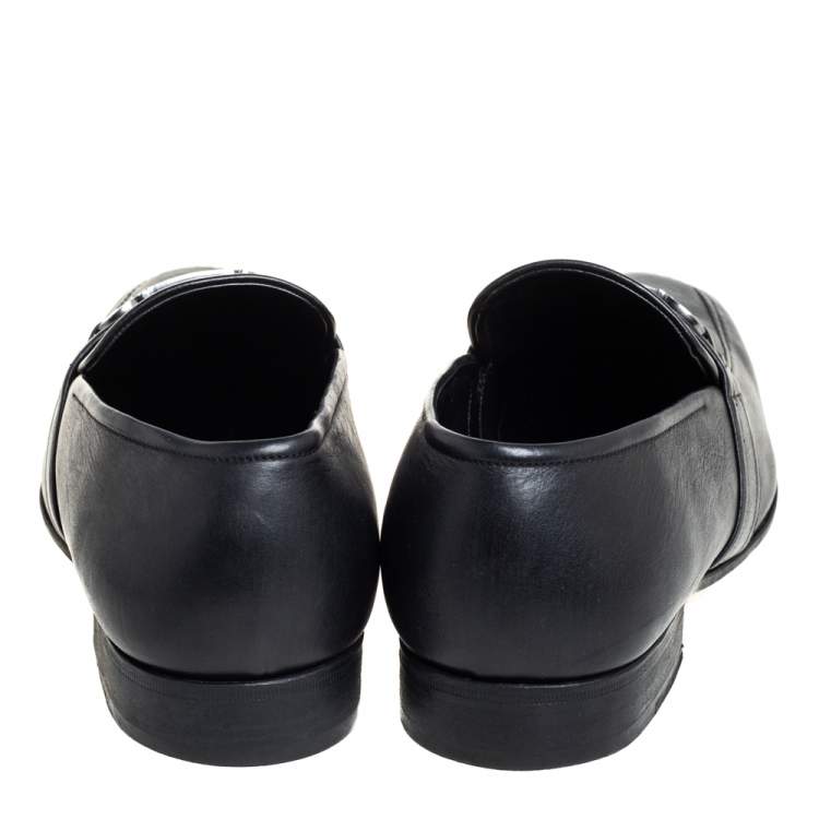 Pre Owned Salvatore Ferragamo Black Leather Slip On Loafers Size 43.5