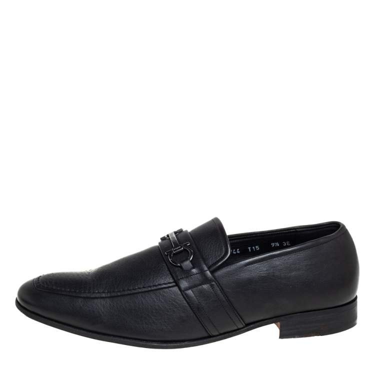 Pre Owned Salvatore Ferragamo Black Leather Slip On Loafers Size 43.5