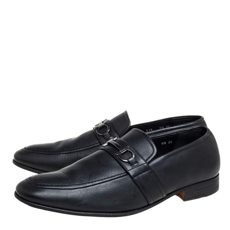 Pre Owned Salvatore Ferragamo Black Leather Slip On Loafers Size 43.5