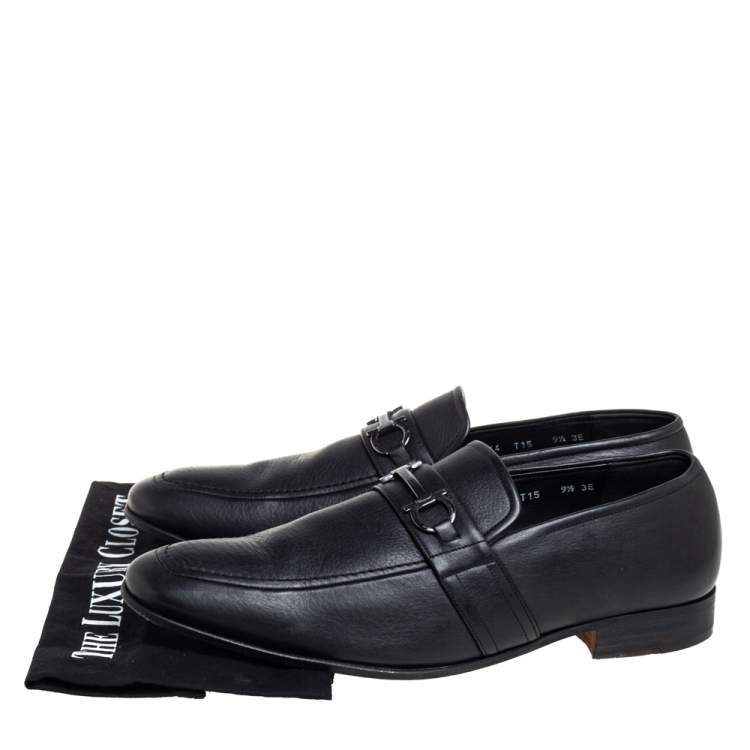 Pre Owned Salvatore Ferragamo Black Leather Slip On Loafers Size 43.5