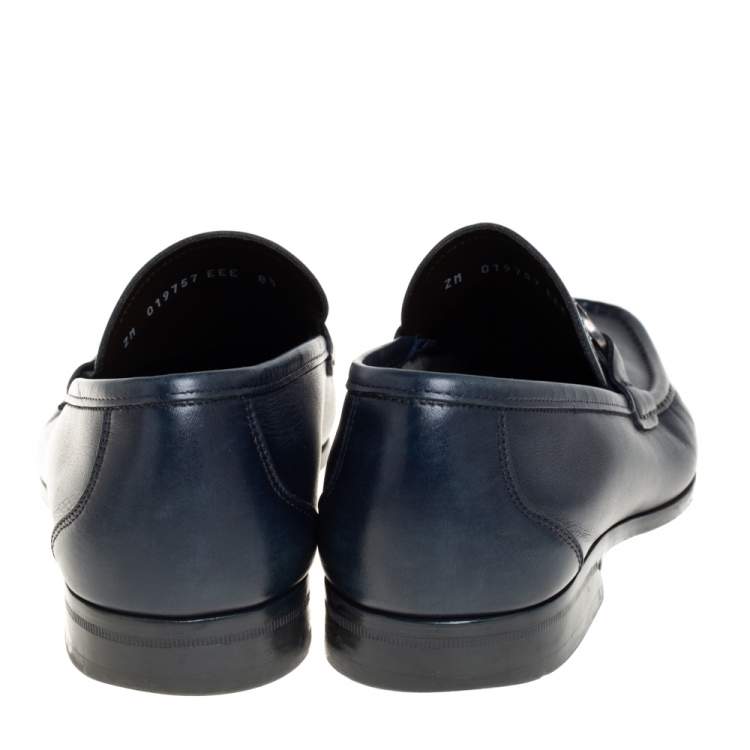 Pre Owned Salvatore Ferragamo Blue Leather Parigi Gancini Loafers Size 42.5