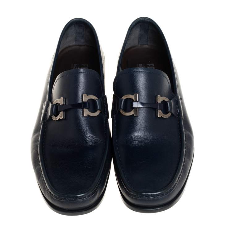 Pre Owned Salvatore Ferragamo Blue Leather Parigi Gancini Loafers Size 42.5
