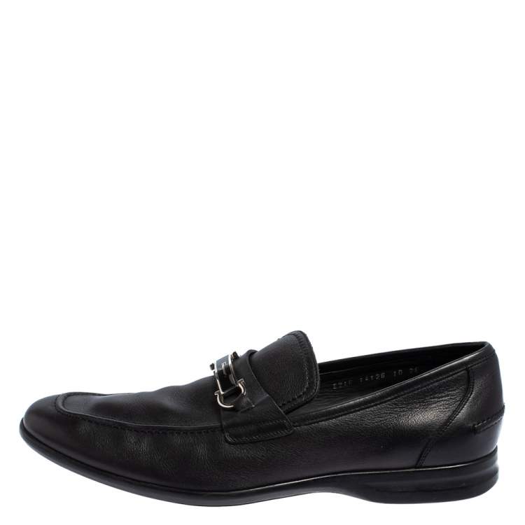 Pre Owned Salvatore Ferragamo Black Leather Gancini Slip On Loafers Size 44