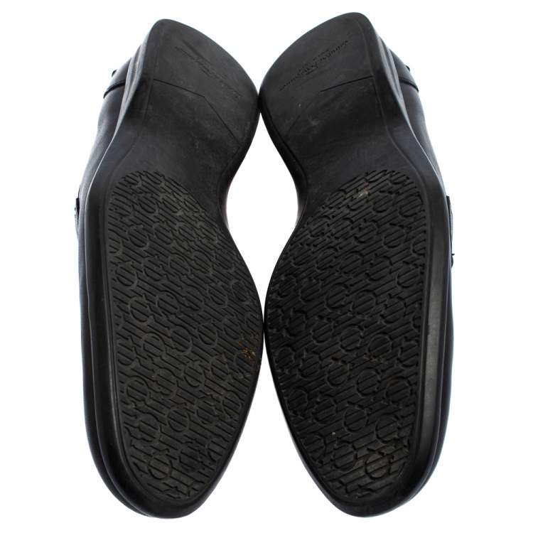 Pre Owned Salvatore Ferragamo Black Leather Gancini Slip On Loafers Size 44