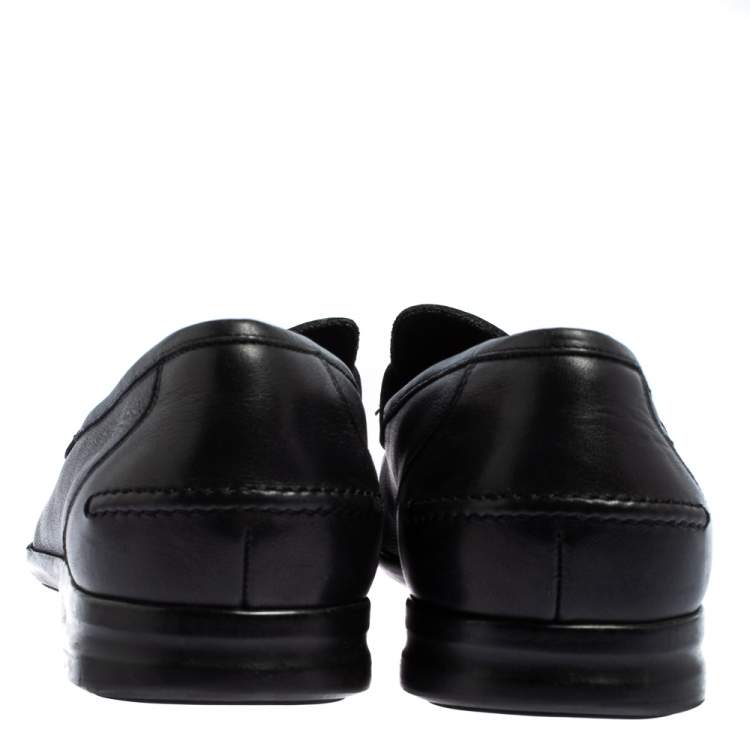 Pre Owned Salvatore Ferragamo Black Leather Gancini Slip On Loafers Size 44