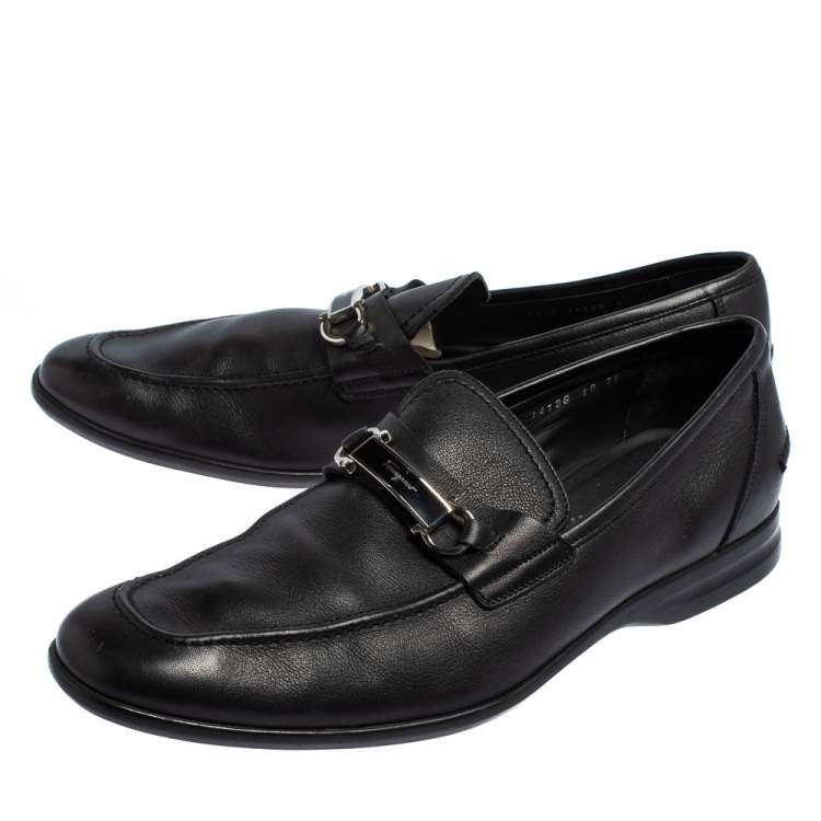 Pre Owned Salvatore Ferragamo Black Leather Gancini Slip On Loafers Size 44