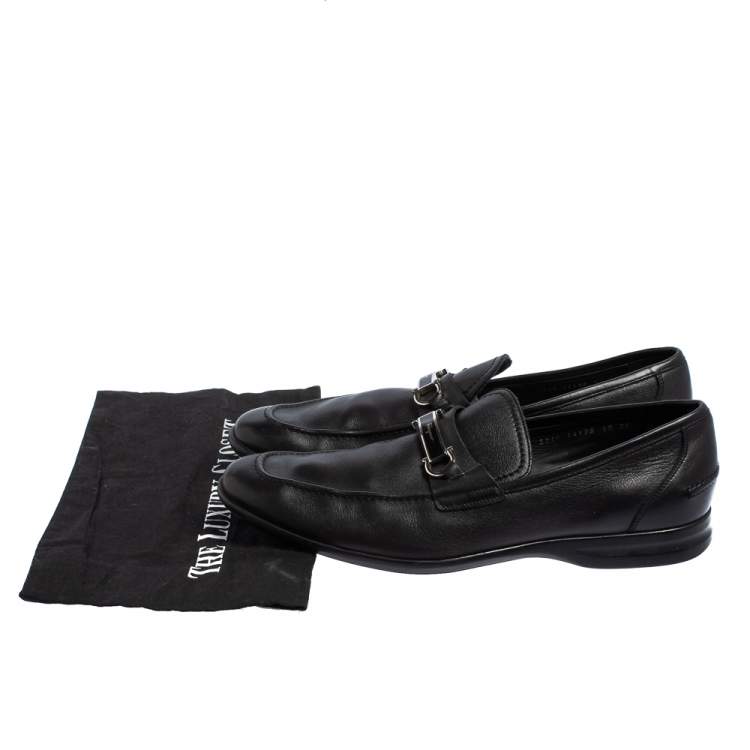 Pre Owned Salvatore Ferragamo Black Leather Gancini Slip On Loafers Size 44